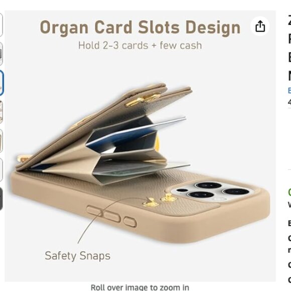 ZVE for iPhone 15 Pro Wallet Case with Card Holder, Phone Case Apricot Gray - Picture 3 of 7